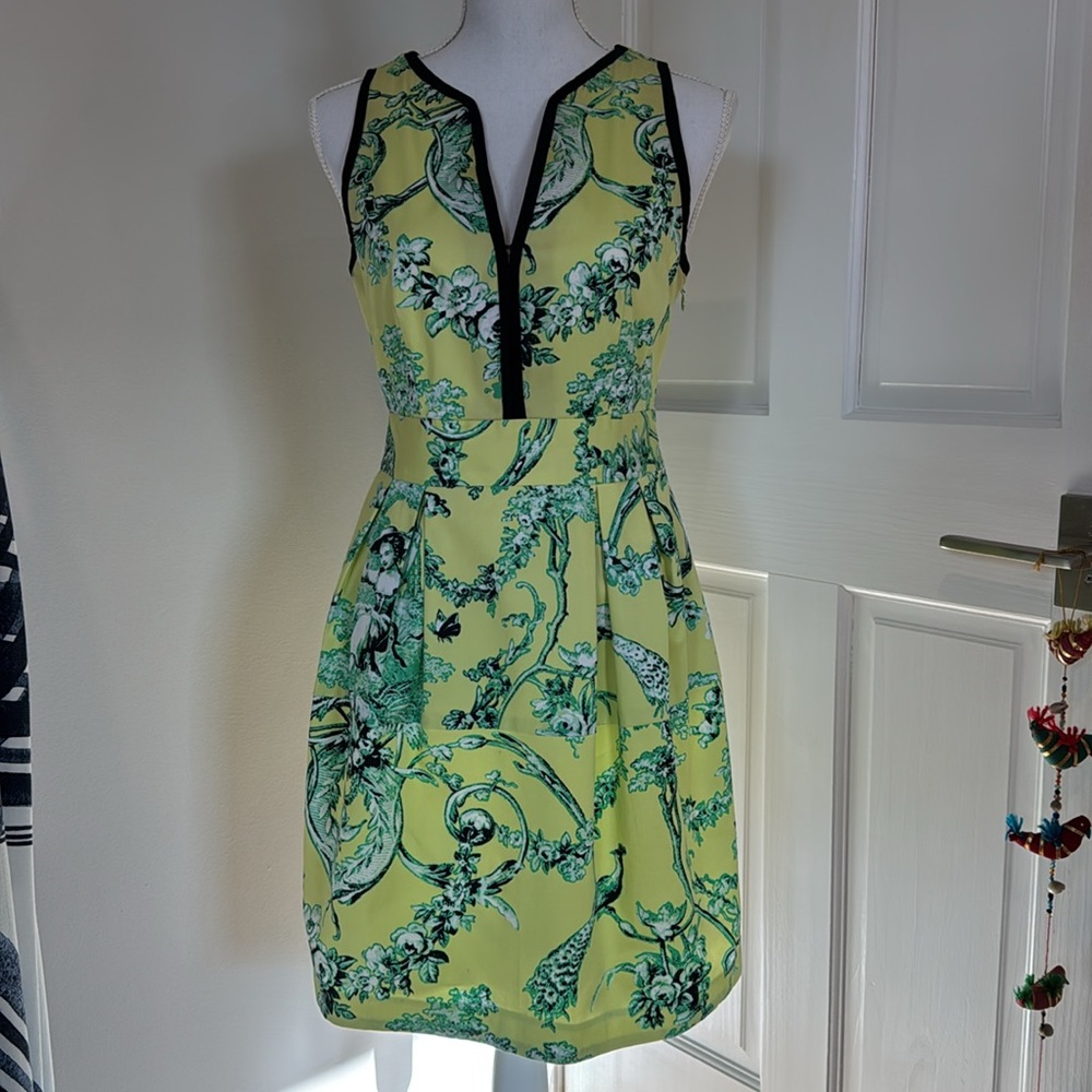 Nanette Lepore cocktail Floral Yellow and Green Dress size 4